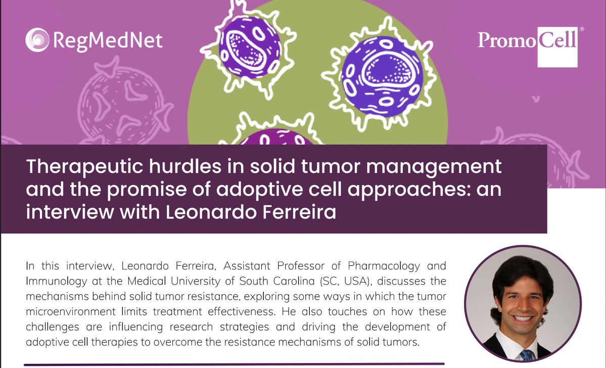 enhancerleo's tweet image. Thrilled to speak to @RegMedNet about the hurdles and promise of adoptive cell therapies for solid tumors! #immunologymatters
regmednet.com/promocell-adop…