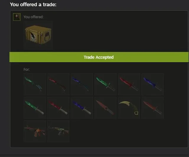 DaddyskinsCSGO's tweet photo. Average offer a kid makes on CS2 https://t.co/hJixcuXGNG