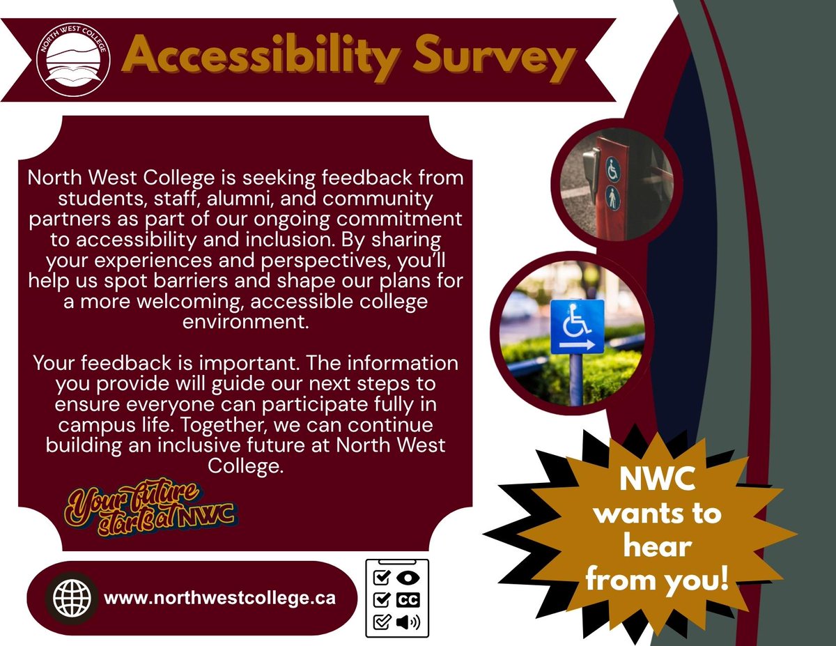 Real change starts with listening. Our accessibility survey is your chance to tell us what's working and what needs improvement at NWC. Every response helps us create a better, more welcoming environment for our entire community.

Complete the survey: forms.gle/SVEPeTroVb41Qi…