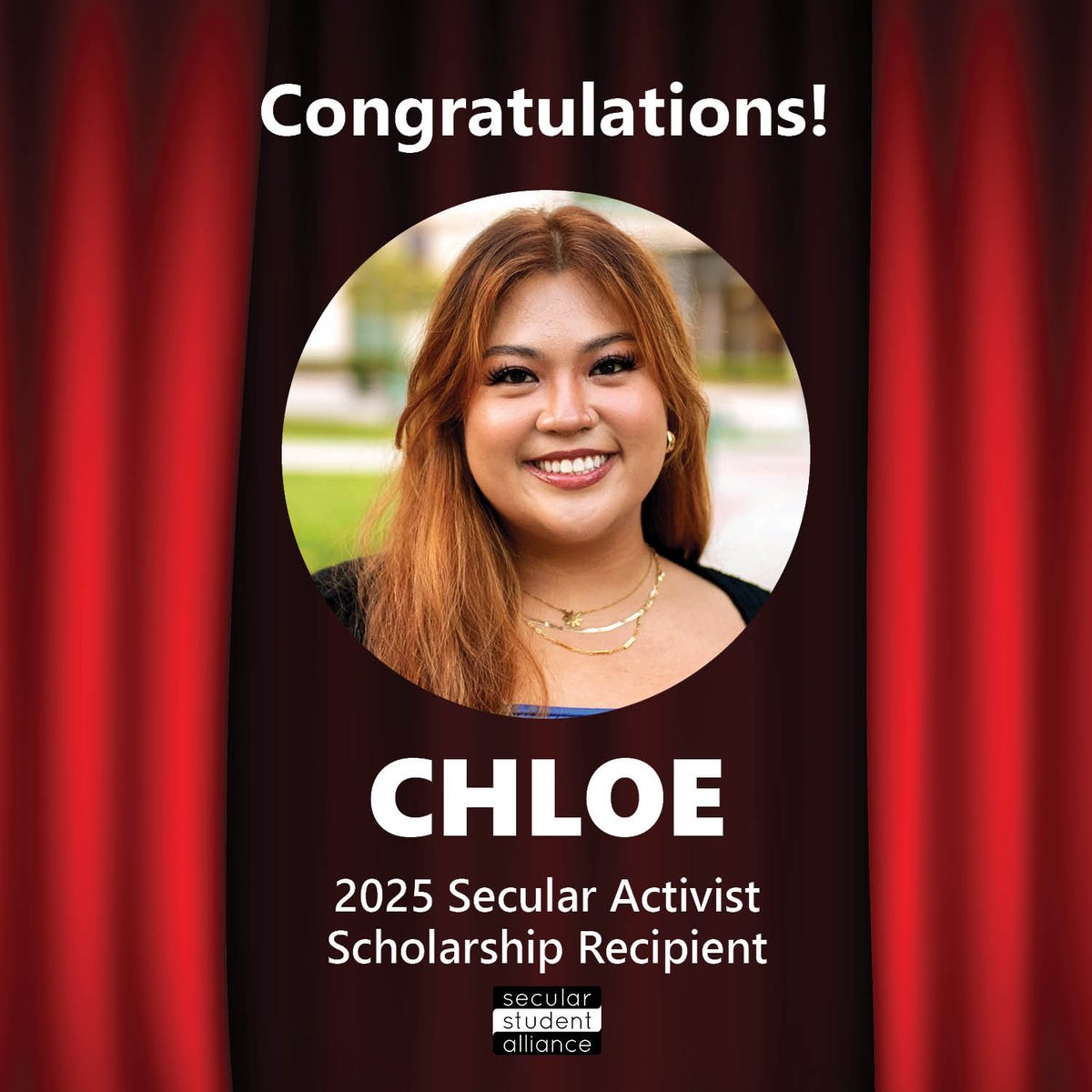 SecularStudents's tweet photo. Meet Chloe, a @UCLA student 🌟
She fights for immigration, labor, &amp; health justice, seeing church–state separation as both a human-rights &amp; racial-justice issue.

We’re proud to support her through our Secular Activist Scholarships
More at👉 https://t.co/otNOnejdEd https://t.co/57AR3sDh2h
