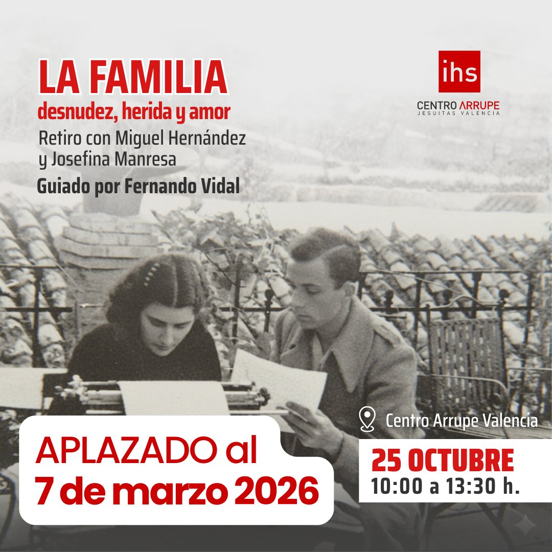 COMUNICADO IMPORTANTE: Aplazamiento de la Jornada FAMILIA: Desnudez, Herida y Amor
  
La actividad se traslada a una nueva fecha:
 
🗓 Sábado, 7 de marzo de 2026, de 10:00 a 13:30 h.

Igualmente, el Seminario 360º queda pospuesto, informaremos nuevas fechas