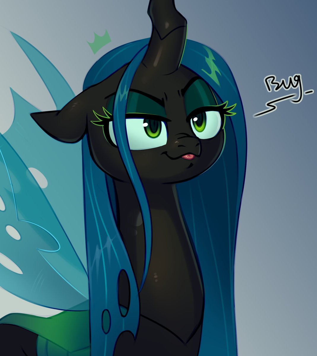 taneysha3's tweet image. I realized that the bug queen wasn&apos;t going to win. At first I was upset, but I decided to draw her anyway. 
(The winner of the vote will still be drawn.)
#mlp #pony #Chrysalis