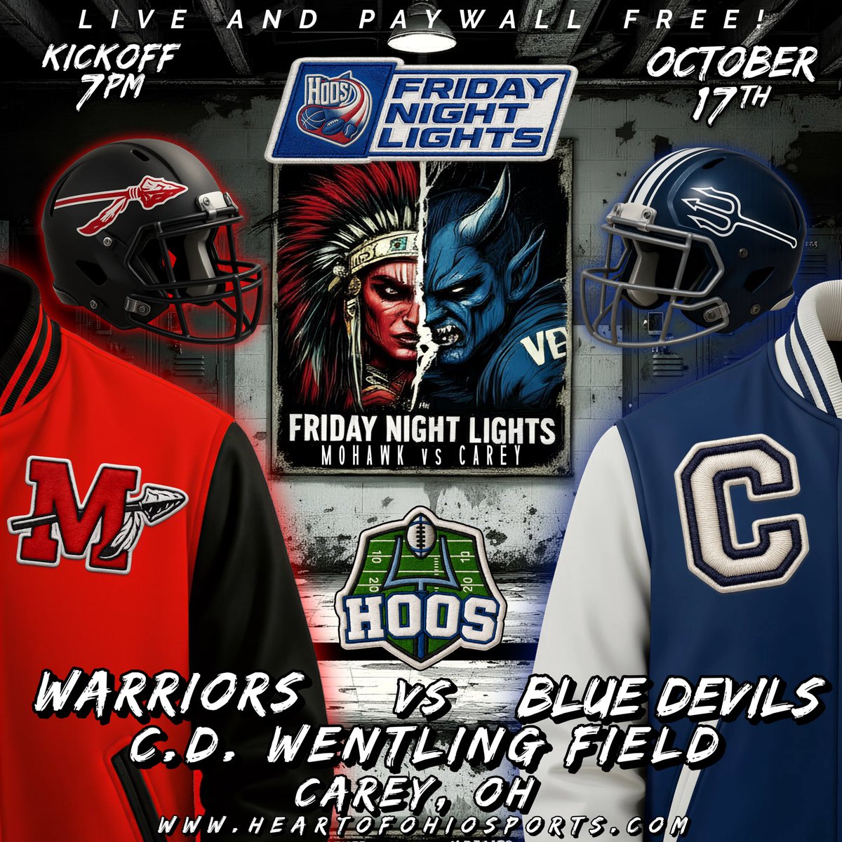 🏈TONIGHT🏈

#OHSAA football on heartofohiosports.com

<a href="/N10athletics/">Northern 10</a> title on the line

<a href="/CareyHigh/">CareyHigh</a> 
VS
<a href="/mohawklocal/">Mohawk Local</a> 

🎙️- <a href="/N8_Mullins/">Nate Mullins</a>, <a href="/realtommycash/">TOMMY CASH</a> &amp; <a href="/SidelineSocks/">Eric Hall</a> 
💻 - <a href="/G_KINN/">Greg Kinn</a> 
🎥 - Donnie Hannam
🏟️ - C.D. Wentling  Field

Kickoff: 7PM
#heartofohiosports #Carey #Mohawk