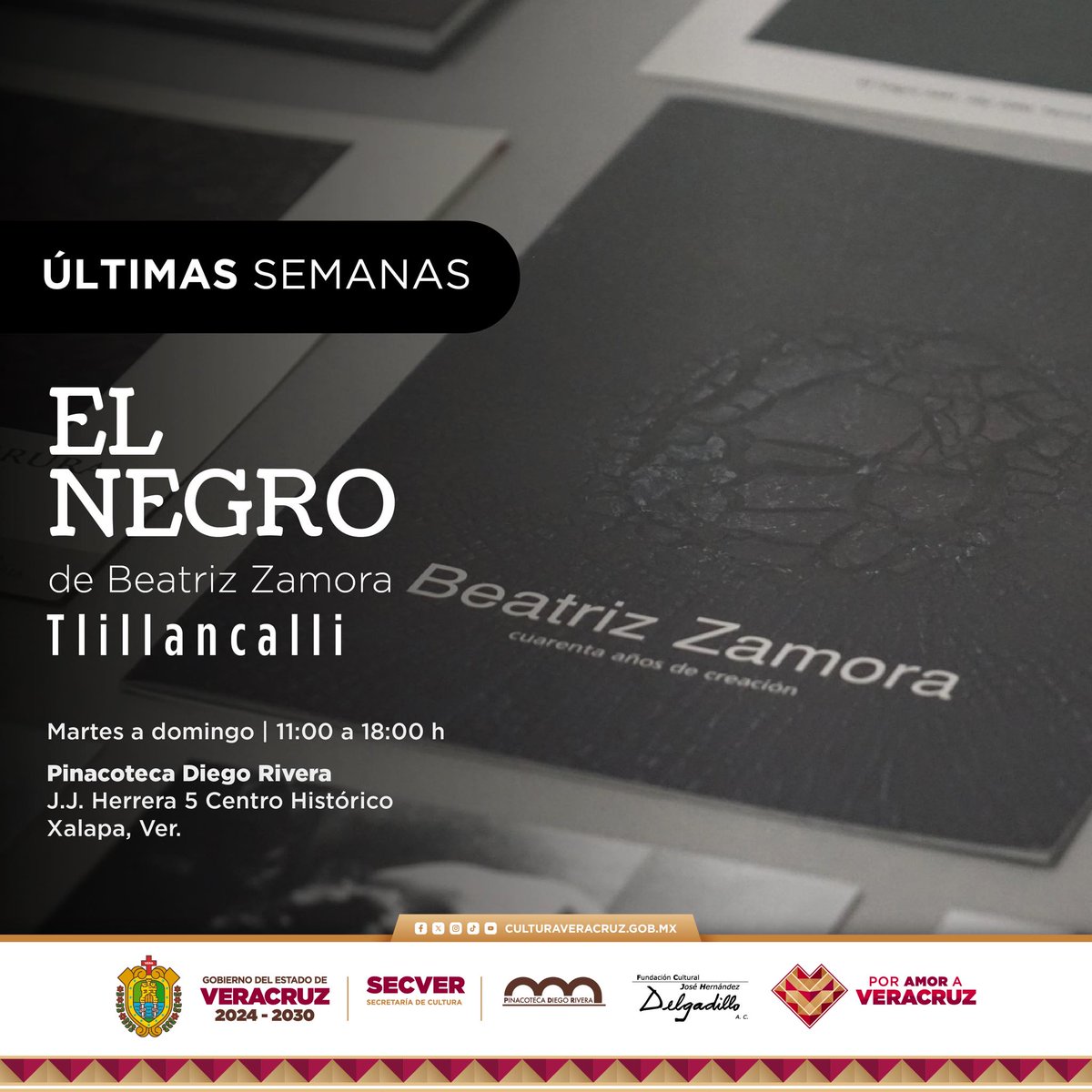 Vista la exposición 𝑬𝒍 𝑵𝒆𝒈𝒓𝒐 𝒅𝒆 𝑩𝒆𝒂𝒕𝒓𝒊𝒛 𝒁𝒂𝒎𝒐𝒓𝒂. 𝑻𝒍𝒊𝒍𝒍𝒂𝒏𝒄𝒂𝒍𝒍𝒊 en la Pinacoteca Diego Rivera en sus últimas semanas de exhibición.

🗓️ Martes a domingo | 11:00 a 18:00 horas
📍 J.J. Herrera 5 | Xalapa, Ver.