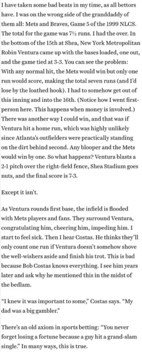Hearing Norm Macdonald's story about this game is one of the reasons I don't really bet on sports anymore.

"This is bad because Bob Costas knows everything."