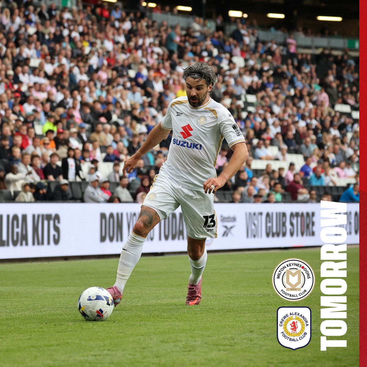 Football returns to MK1 tomorrow! 🙌 ⚽ 
MK Dons 🆚 Crewe Alexandra
🏆 Sky Bet League Two
🏟️ Stadium MK
🎟️ eticketing.co.uk/mkdons/ 
⏱️ Sat, 18th Oct | KO 3pm

#COYD