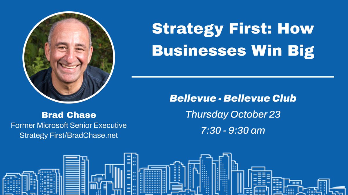 Join us this Thursday, Oct. 23 at The Bellevue Club for CEOtoCEO with Brad Chase, former Microsoft exec and author of Strategy First.
Learn how top businesses build smarter strategies—and win big.
📘 Includes a signed copy of Brad’s book!
#Leadership #Strategy #CEOtoCEO