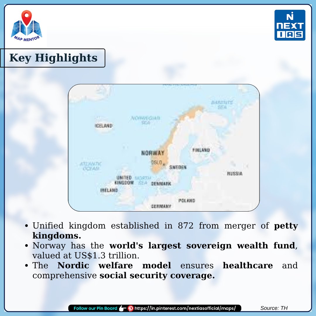 NEXTIAS_Delhi's tweet photo. MAP MENTOR 🗺 by NEXT IAS: The guide to “Mapping Key Locations” in the News!
Stay informed and enhance your geographical knowledge with MAP MENTOR.
Follow us on Pinterest: https://t.co/CtGynppVS6
#nextias #mapmentor #whyinnews #upscexam #mapping #keylocations #norway #NobelPeacePrize #northerneurope