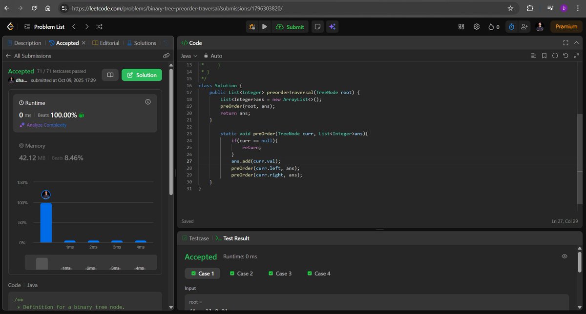 Dhananjay_R_26's tweet image. Day 71 of #CodeWithConsistency #DSA 
Learned Basics of Binary Tree with @ApnacollegeX @ShradhaKhapra_ mam
and solved basic questions,
✅preorder
✅Inorder
✅postorder
✅height of binary tree
#Java #LeetCode #CodingJourney #LearningInPublic