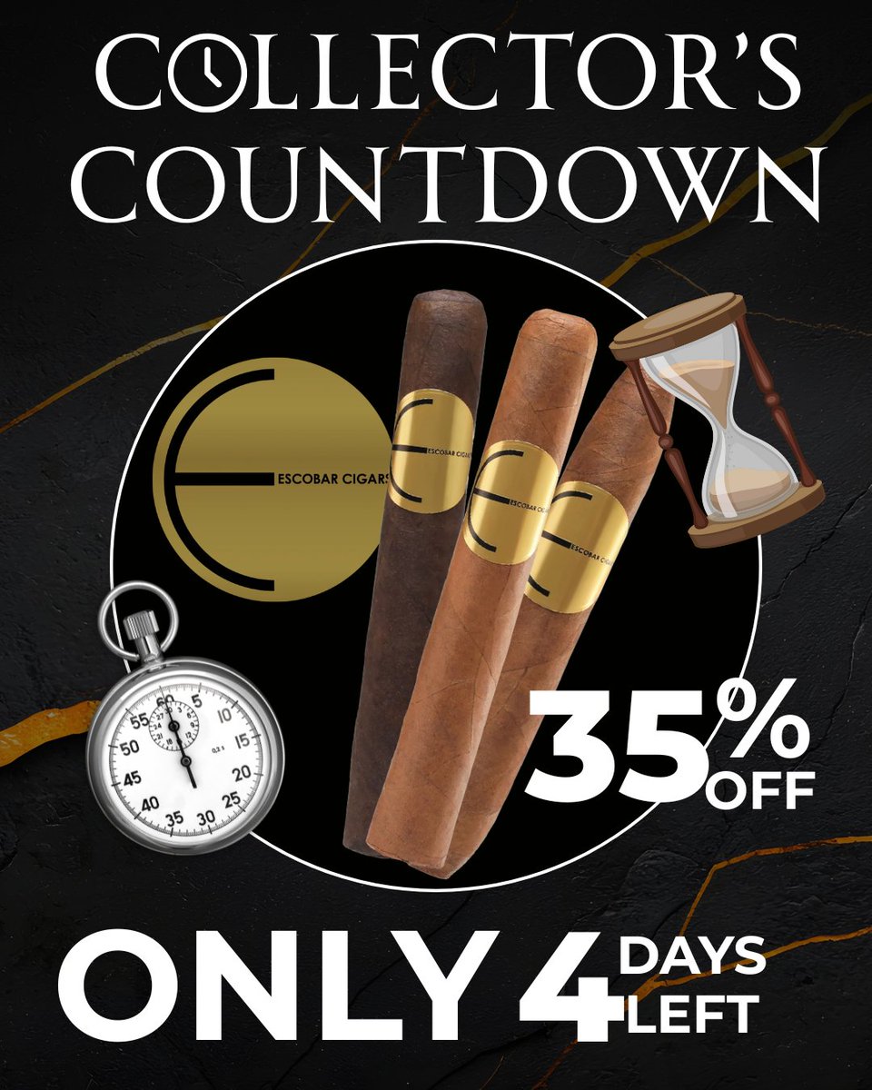 Collector's Countdown new deal just dropped! 🕰
Only four days to get these puppies at an incredible price point. The deals reset on Thursday, make sure to act fast!  🏃
Today's Collector Countdown:
💥 All Original Escobar's! For 35% off!

#Escobar #CollectorsCountdown #Sale