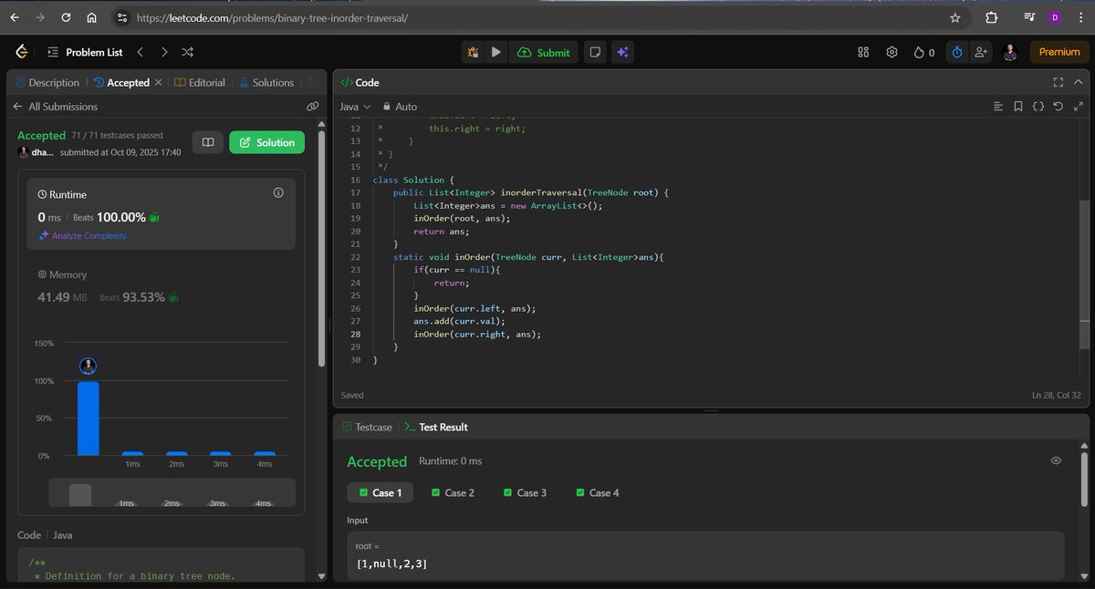 Dhananjay_R_26's tweet image. Day 71 of #CodeWithConsistency #DSA 
Learned Basics of Binary Tree with @ApnacollegeX @ShradhaKhapra_ mam
and solved basic questions,
✅preorder
✅Inorder
✅postorder
✅height of binary tree
#Java #LeetCode #CodingJourney #LearningInPublic