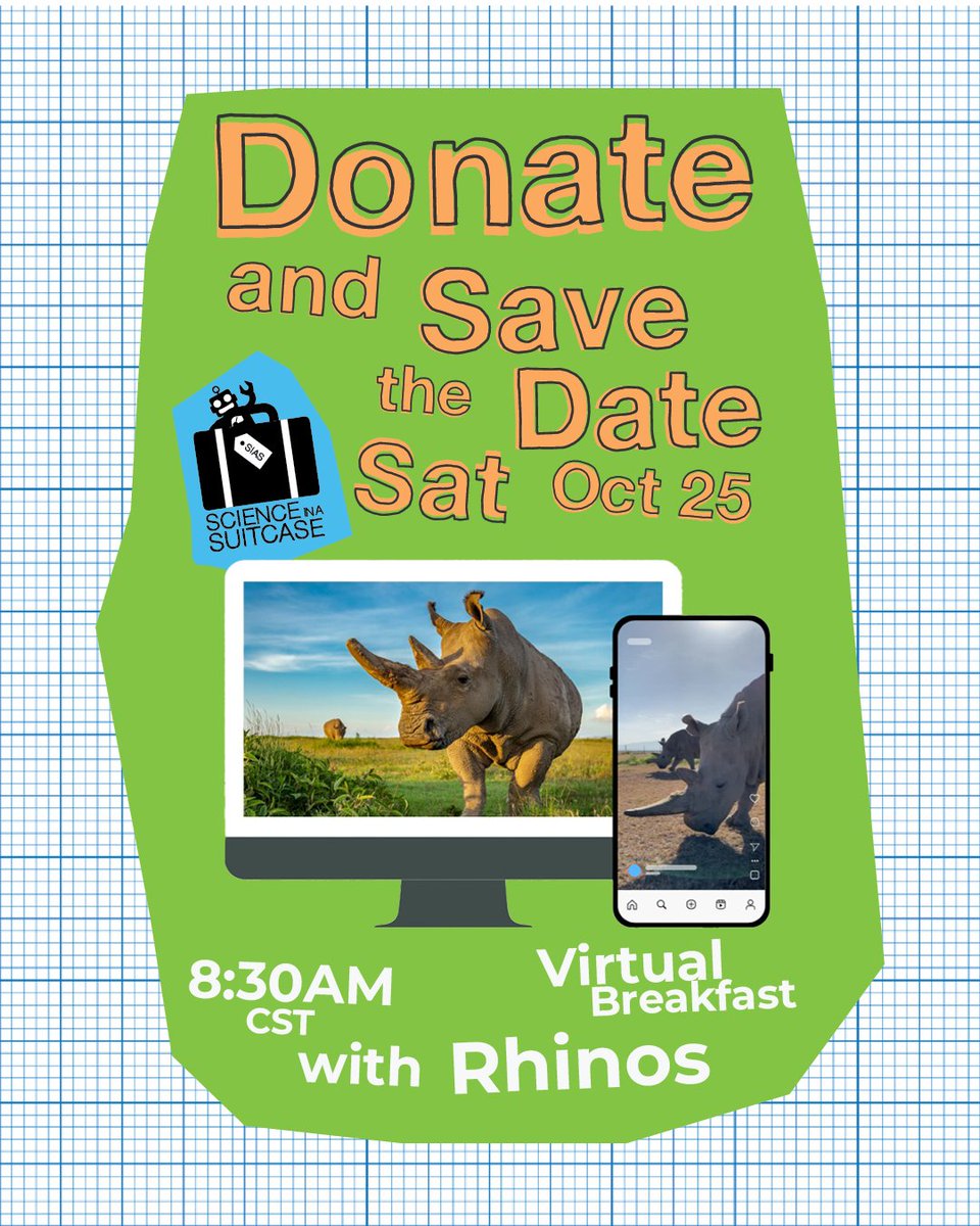 sciencesuitcase's tweet photo. Virtually meet the last two northern white rhinos on Earth + their caregivers at  Ol Pejeta Conservancy!

💚 All proceeds help Kenyan students reach the World Robot Olympiad Finals in Singapore!

🎟️ $25 donation = your ticket to the wild:  https://t.co/Pe10tkg7TJ

#WRO2025 https://t.co/X3JgITtG80