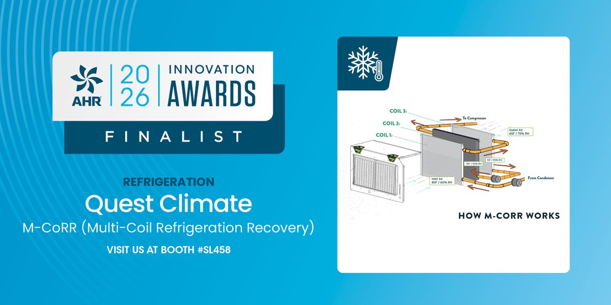 ahrexpo's tweet photo. Check out these cool products vying for the title of 2026 Innovation Award Winner in the category of #Refrigeration: Copeland; DORIN USA; and Quest Climate. https://t.co/Nh0Eays0HQ