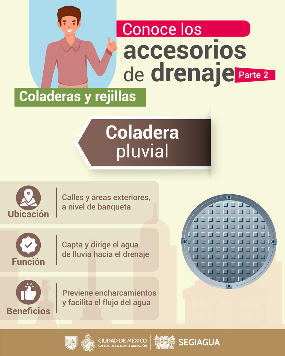 SEGIAGUA's tweet photo. 🌧️ Coladeras y Rejillas: ¡Líneas de Defensa Pluvial! 🦸
Estos héroes visibles son clave para prevenir inundaciones y dirigir el agua de lluvia de forma segura.
¡Cada accesorio cuenta para mantener a la CDMX funcionando! 🏙️👇
#DrenajeUrbano #SEGIAGUA #LíneaH20 #Coladeras https://t.co/PscKGr7XtQ