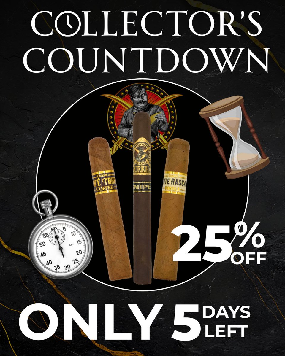 Tick tock, a new Collectors Countdown just dropped! 🕰Everyday provides you with a new sale! But only until Thursday, where a new set of daily deals will be released everyday.  Today's Collector Countdown: 📷 Select Gurkha! For 25% off!  #Gurkha #CollectorsCountdown #Sale