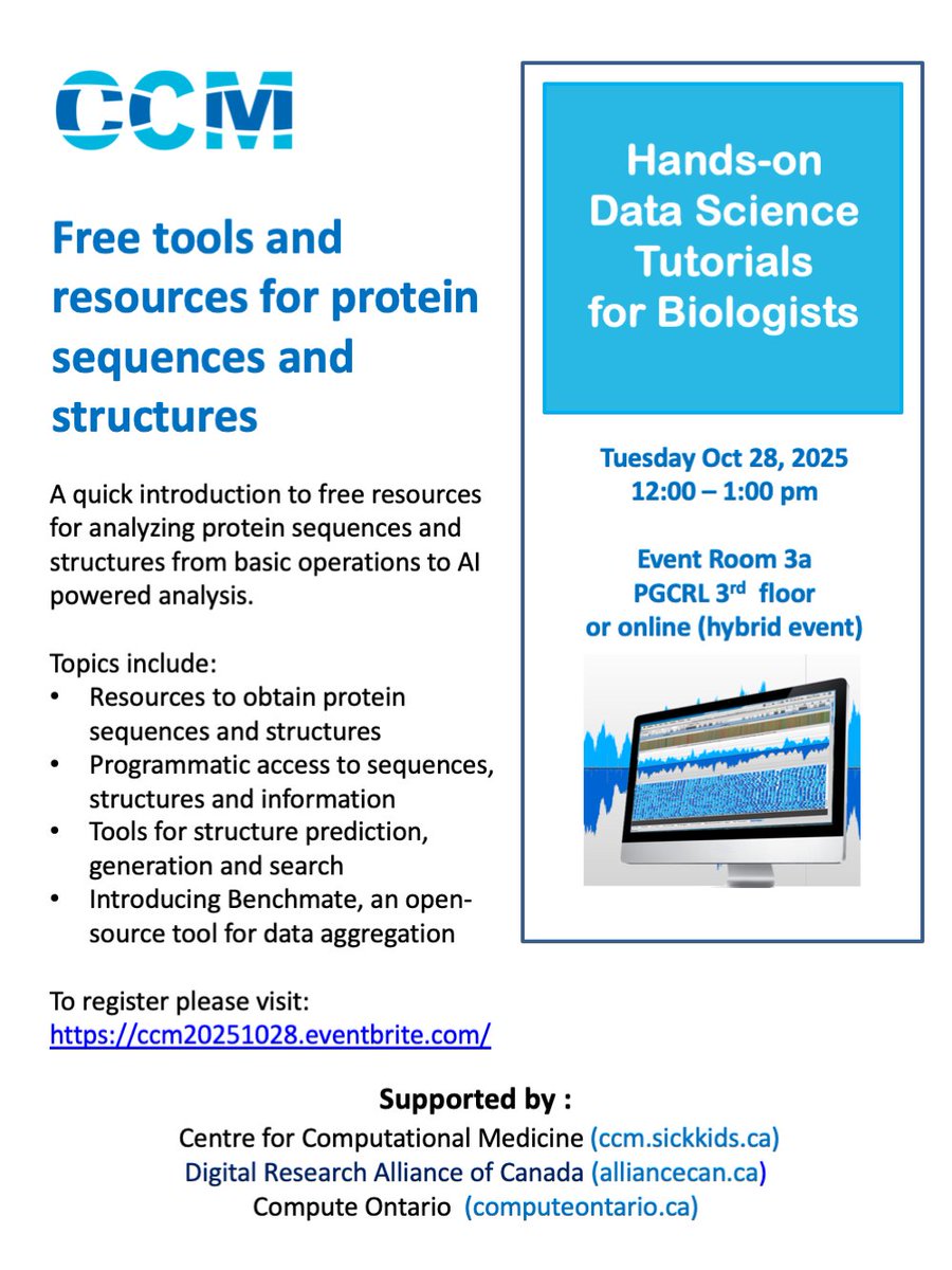 CompMedicine's tweet photo. Explore free tools for protein sequence and structure analysis in our upcoming hybrid training session.
Includes structure prediction tools and Benchmate for data aggregation.

To register, please visit: https://t.co/IVFGMvExlE https://t.co/nacUcE07DW