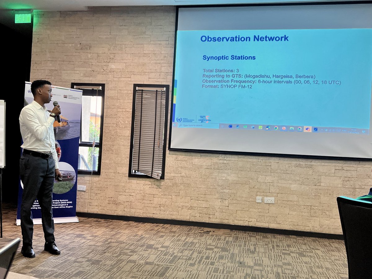 libanpv's tweet photo. Presented on Somalia’s observation network, data collection systems and IT infrastructure, and shared the Somali National Plan for WIS 2.0 during the workshop in Nairobi.

Thanks to WMO for organizing, the facilitators for their guidance, and KMD for hosting us.

#wmo #wis2.0 https://t.co/TdnrbVMCcG