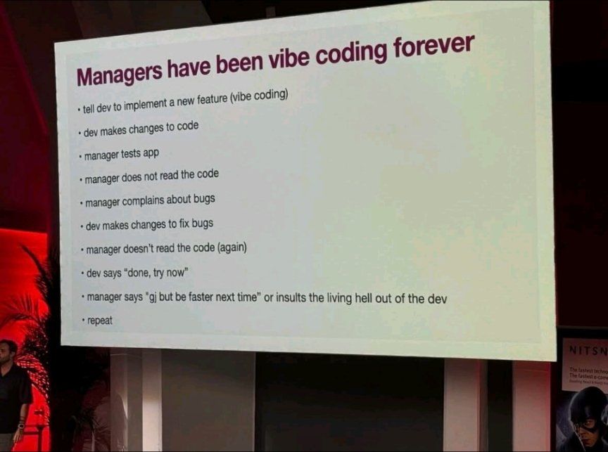 Naman9761's tweet image. Nothing says 'Happy Friday' quite like a manager who doesn't read the code but has plenty of feedback.The struggle is real.#DevLife #VibeCoding #tech #FridayFeeling
