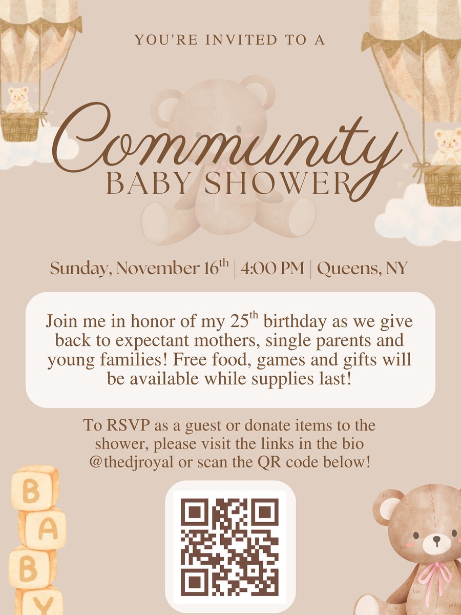 CaribbeanWomen2's tweet photo. You’re invited to the Camp Baby Bear Community Baby Shower — a heartwarming event created just for YOU. 💕

🗓 Date: Saturday, November 16th

📍 Location: Queens, NY (Specific location will be provided to registered attendees)

🔗 Register here: https://t.co/Y7EpIeSkSv https://t.co/JTZ1cnSX2A