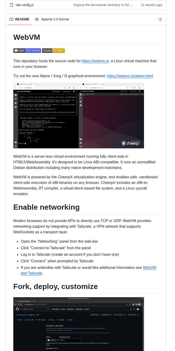 0x0SojalSec's tweet image. Browser-based Linux VM runs x86 binaries, streams disk blocks on demand, supports persistent storage and private networking via Tailscale :-

- github.com/leaningtech/we…

#infosec #cybersec #BugBounty
