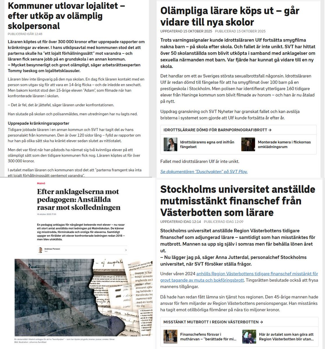 "Lojalitetsklausuler." 🙄
Tänk om hela det svenska utbildningsväsendet bygger på hållhakar och institutionaliserad korruption...
Ett sjukt system där barn och studenter utnyttjas och ignoreras.