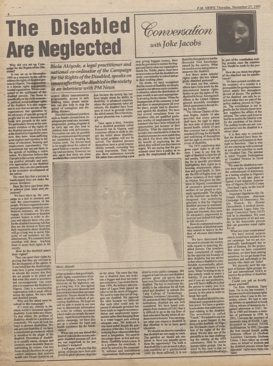 StartArchiving's tweet image. "The Disabled Are Neglected" — P.M. News, 1997
"If you look at the disabled in Nigeria for years now, they have been suffering great neglect and rejection in the areas of education, housing, and employment opportunities. The government has not put them in the agenda of building…