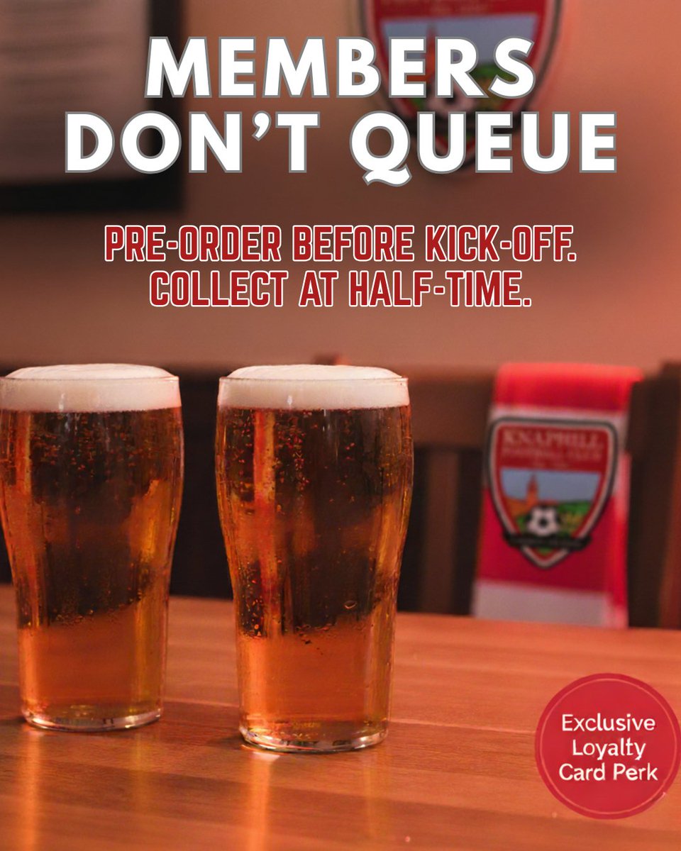 🍺 Members don’t queue.

Loyalty Card holders can now pre-order their half-time drinks before kick-off.

Half-time’s for talking tactics, not standing in line.

Pre-order before kick-off - Loyalty Card holders only.