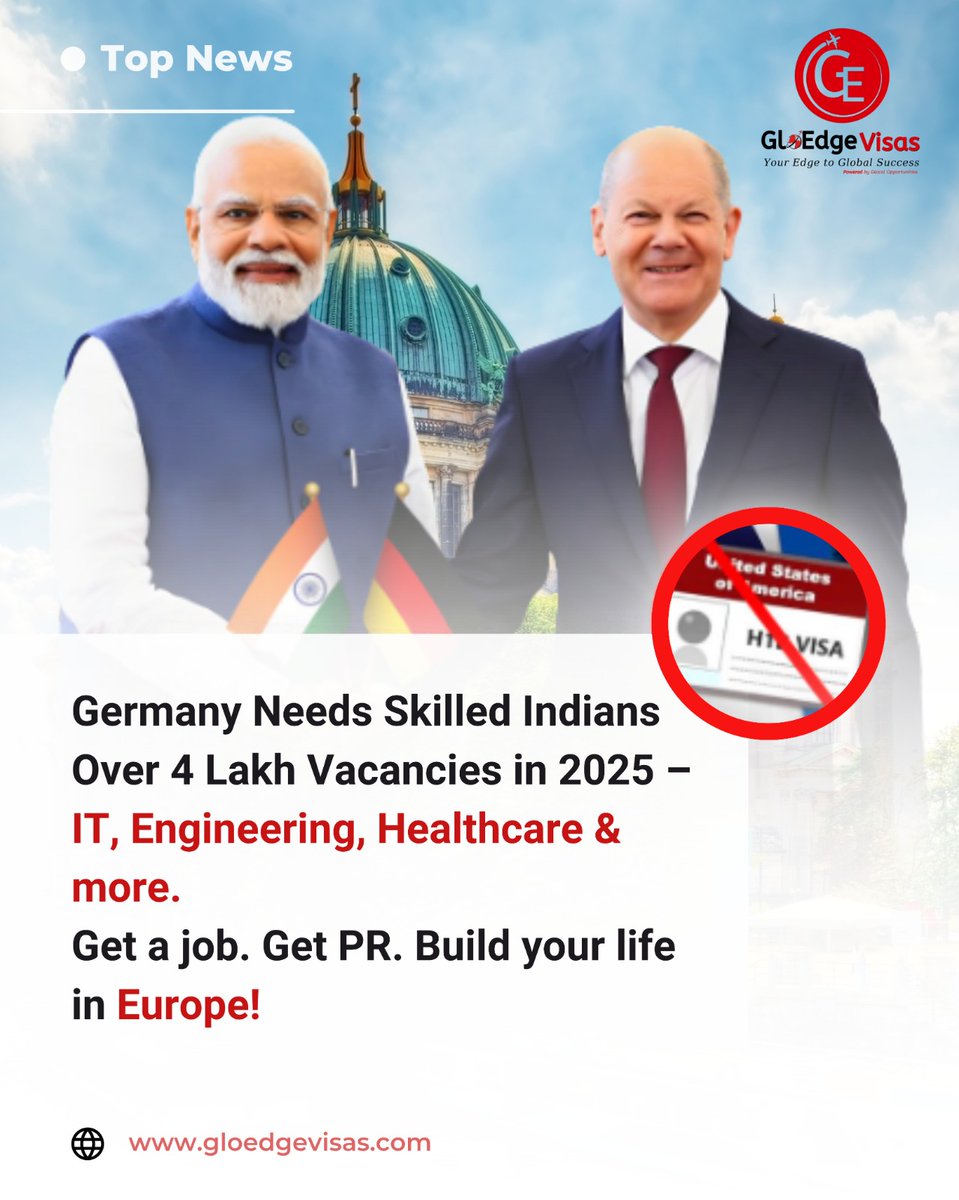 GloEdgeVisas's tweet image. In 2025, Europe’s strongest economy has become the #1 choice for skilled professionals from India!

#GloEdgeVisas #WorkInGermany #GermanyPR