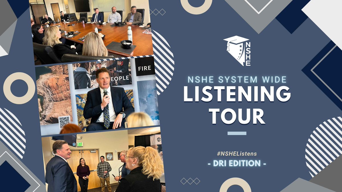 NSHE's tweet image. The NSHE listening tour continues at @DRIScience! Chancellor Matt McNair is connecting with the scientists and staff who drive innovation and discovery across Nevada. #NSHEListens #DRI