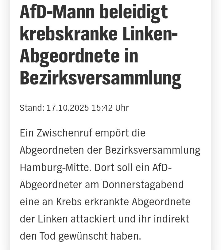 Anonymous Germany (@anonymous00708) on Twitter photo EKELHAFT‼️
AfDler Norbert Jordan sagte an eine Abgeordnete gerichtet:
 "Der Krebs wird es richten"
Pure Menschenverachtung!
DAS ist die wahre AfD! 
FCK AFD! 
#Brandmauer 
ndr.de/nachrichten/ha… EKELHAFT‼️
AfDler Norbert Jordan sagte an eine Abgeordnete gerichtet:
 "Der Krebs wird es richten"
Pure Menschenverachtung!
DAS ist die wahre AfD! 
FCK AFD! 
#Brandmauer 
ndr.de/nachrichten/ha…