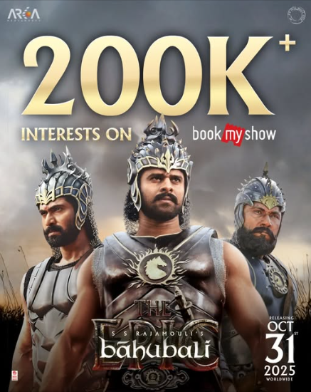 200K+ interests on #BookMyShow!   #BaahubaliTheEpic is back—both parts, one screen, one epic storm. Are you ready to witness history again?