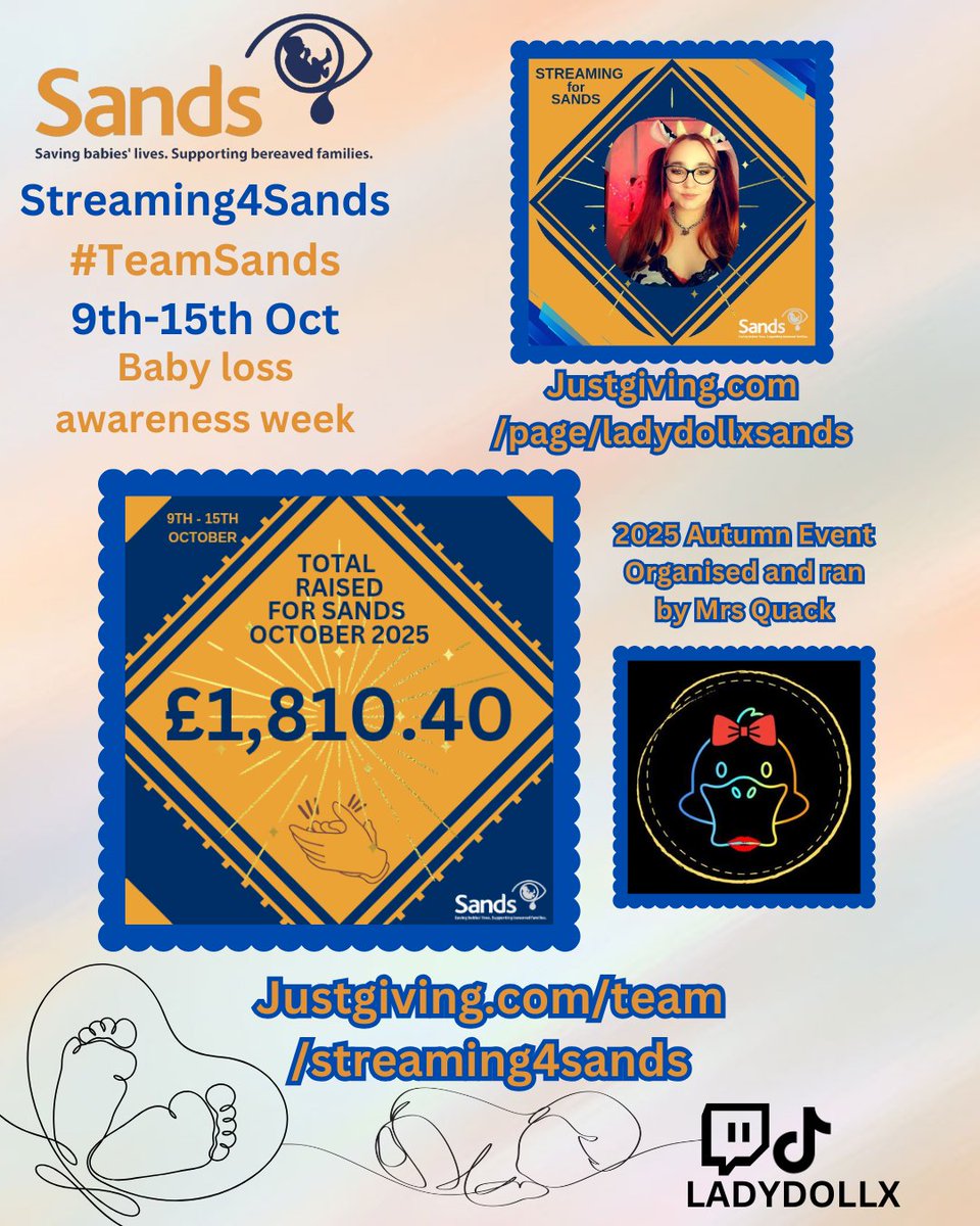 Ladydollx๐ฅ (@ladydollx_) on Twitter photo This Autumn for baby loss awareness week the <a href="/Streaming4Sands/">Streaming for Sands</a> <a href="/SandsUK/">Sands - baby loss charity ๐๐งก</a> team raised and incredible ยฃ1810.40 to help save babies lives and support bereaved families!!
Biggest shout out to <a href="/TheMrsQuack/">Mrs Quack</a>
for putting another event together for this cause ๐๐งก
vm.tiktok.com/ZNd7Q4v2d/ This Autumn for baby loss awareness week the <a href="/Streaming4Sands/">Streaming for Sands</a> <a href="/SandsUK/">Sands - baby loss charity ๐๐งก</a> team raised and incredible ยฃ1810.40 to help save babies lives and support bereaved families!!
Biggest shout out to <a href="/TheMrsQuack/">Mrs Quack</a>
for putting another event together for this cause ๐๐งก
vm.tiktok.com/ZNd7Q4v2d/