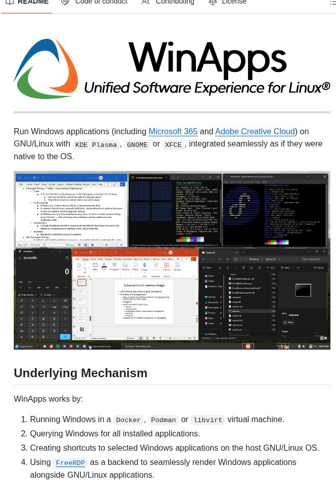 tom_doerr's tweet image. Runs Windows apps as Linux desktop programs with system integration