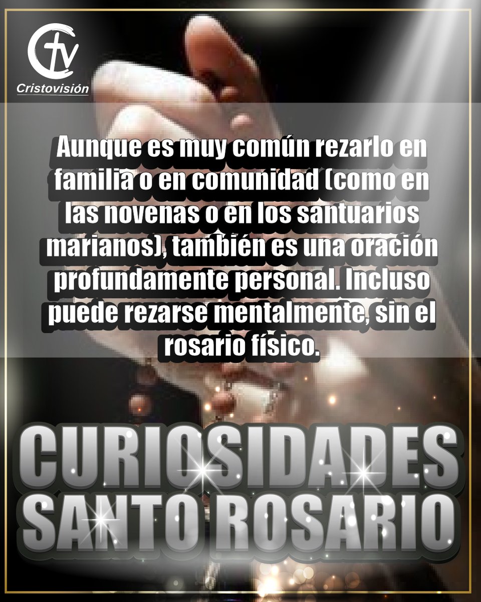 ✨ El Rosario es oración... ¡con alma propia!

Aunque se reza en familia o en comunidad…
es profundamente personal.
Y sí, ¡puedes rezarlo mentalmente, sin cuentas! 🙏
#Rosario #OraciónPersonal #Cristovisión 🌹