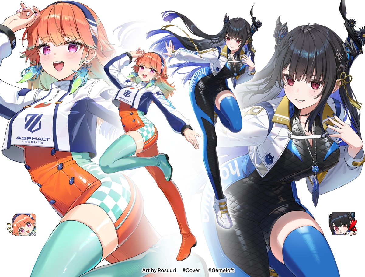 rosuuri's tweet image. ＼＼🐔 Hololive x Asphalt Legends 🎼／／

I did the art, costume design, chibi stickers and key visual! Thank you for the opportunity!