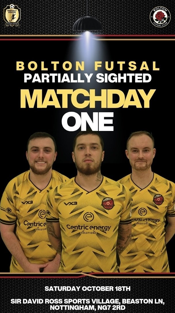 🔥 They're back! After lifting the Open Cup last month, our Bolton Futsal Partially Sighted squad return to action for Matchday 1 of the <a href="/PSFLUK/">Partially Sighted Football League</a> 💪⚽ Let’s go, lads! #BoltonFutsal #FutsalFamily

Get down to the Sir David Ross Sports Village to take in all the action 🎬