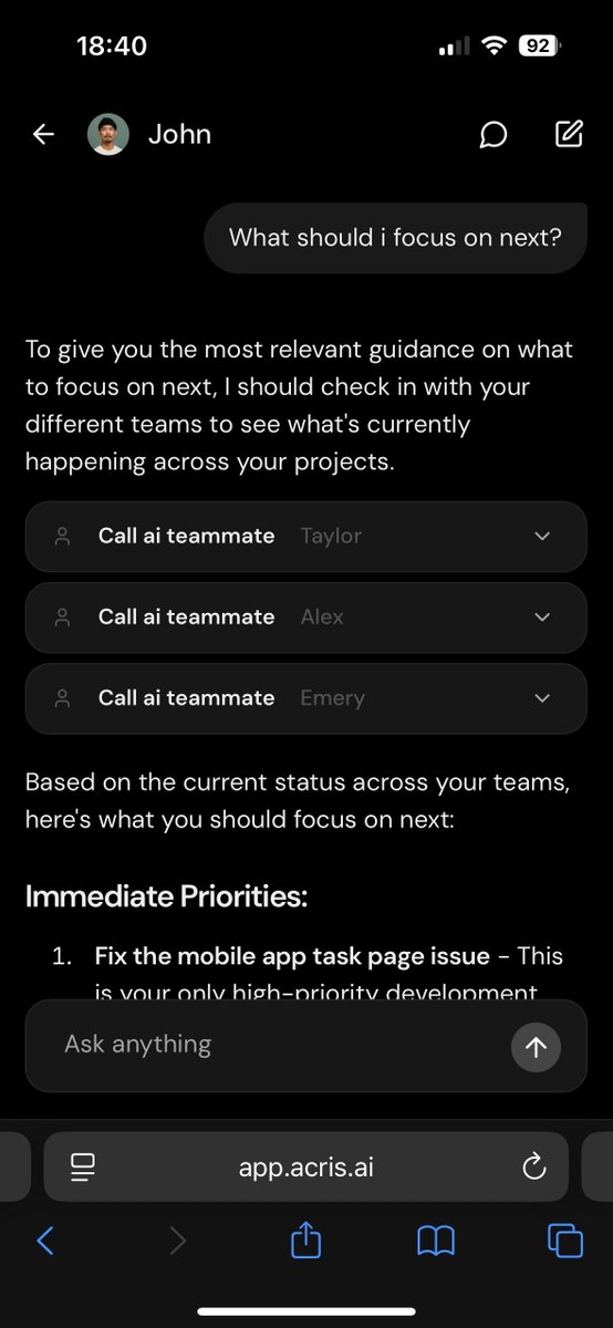 siraj_hs's tweet image. My AI Co-Founder talks to AI teammates
and makes sure I am focusing on what is important