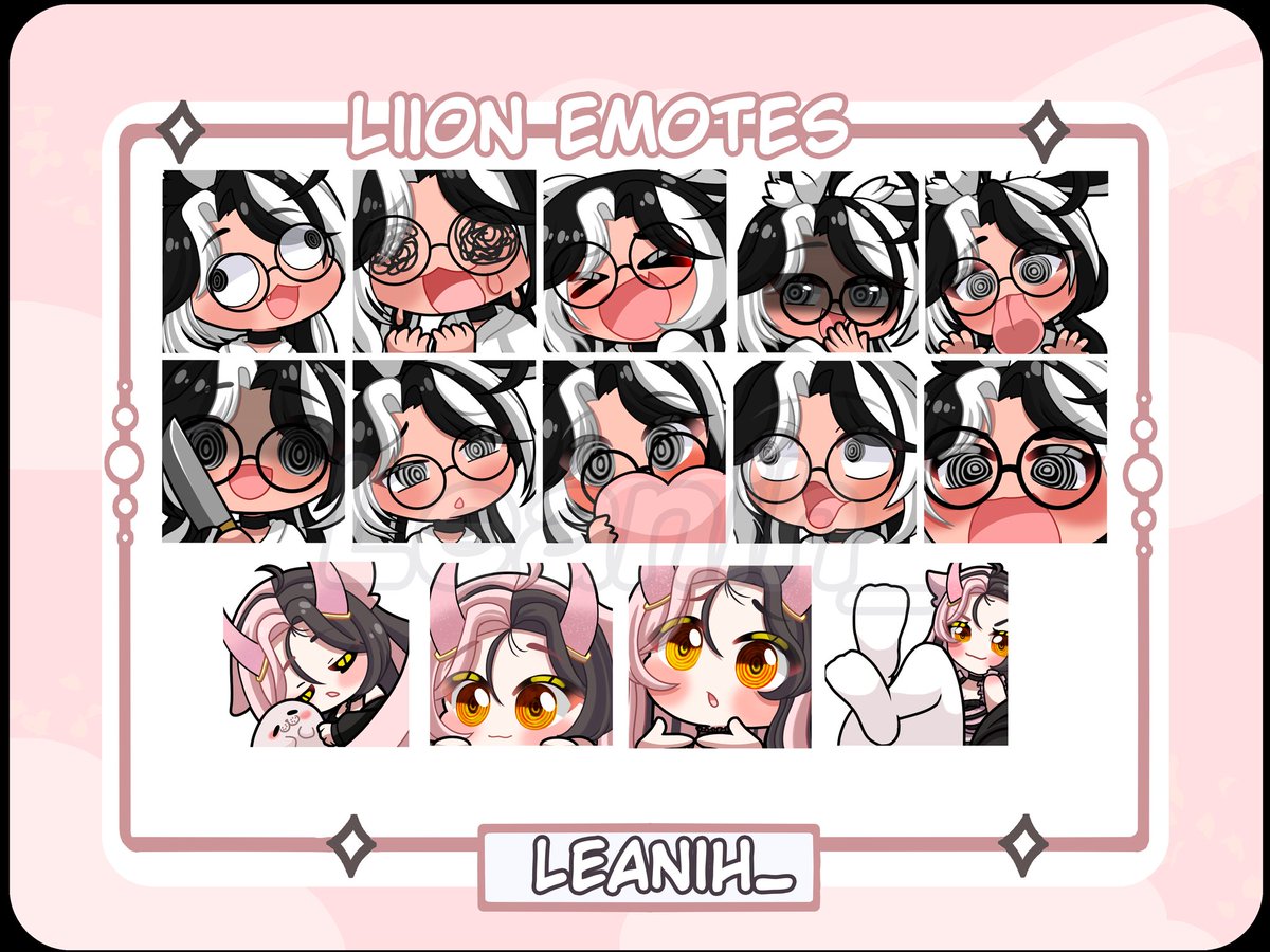 Leaniv_'s tweet photo. Hace poco fui la encargada de hacer los emotes de @LDLiion muchísimas gracias por confiar en mi y mi trabajo^^💕

Se vienen cosas estos días así que esperenlos, no pasa de este mes^^✨ https://t.co/0BCfpKHA5F
