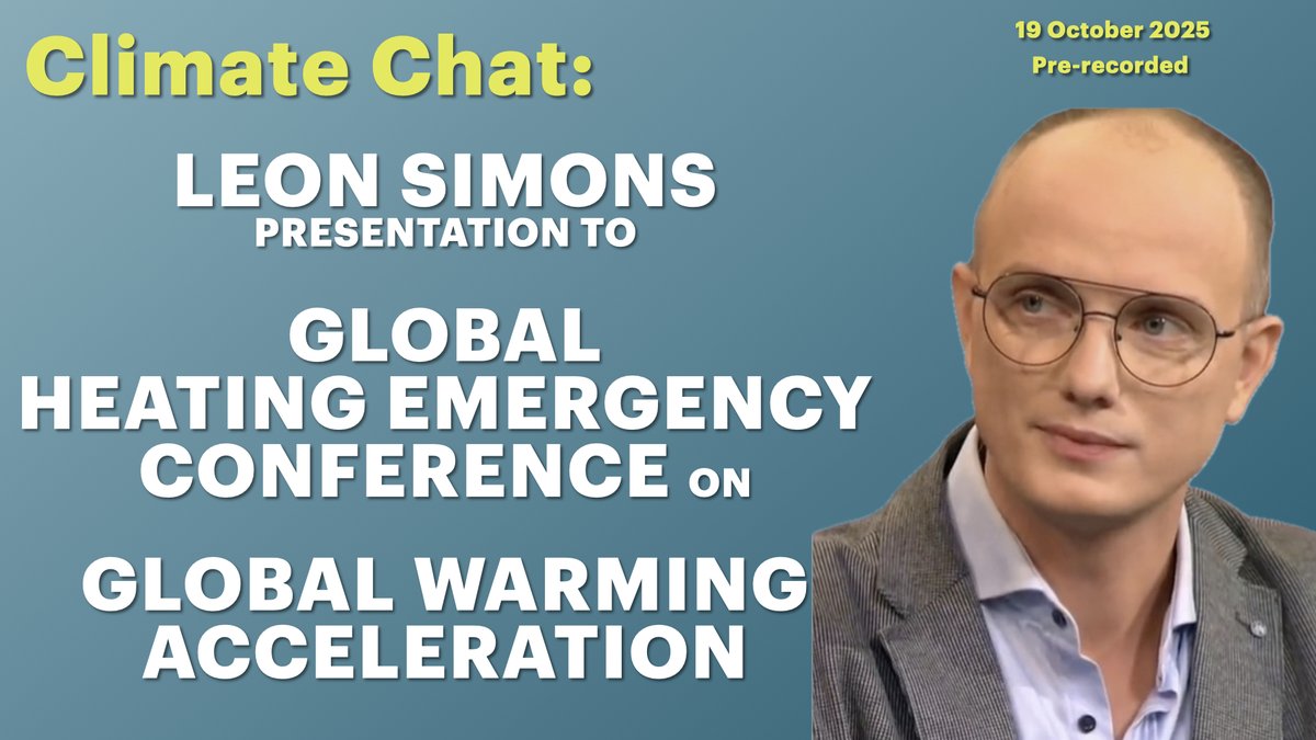 Sunday 11/19 at 10am PT on Climate Chat:
<a href="/LeonSimons8/">Leon Simons 🌍</a> presentation to the Global Heating Emergency conference on Accelerated Global Warming (pre-recorded). Link in 🧵
<a href="/drivingmzstacey/">BikingMzStacey❤️‍🔥🚲🌁</a> <a href="/radsci/">Ely Rabani #GazaTruceNow</a> 
#ClimateCrisis #GlobalWarming