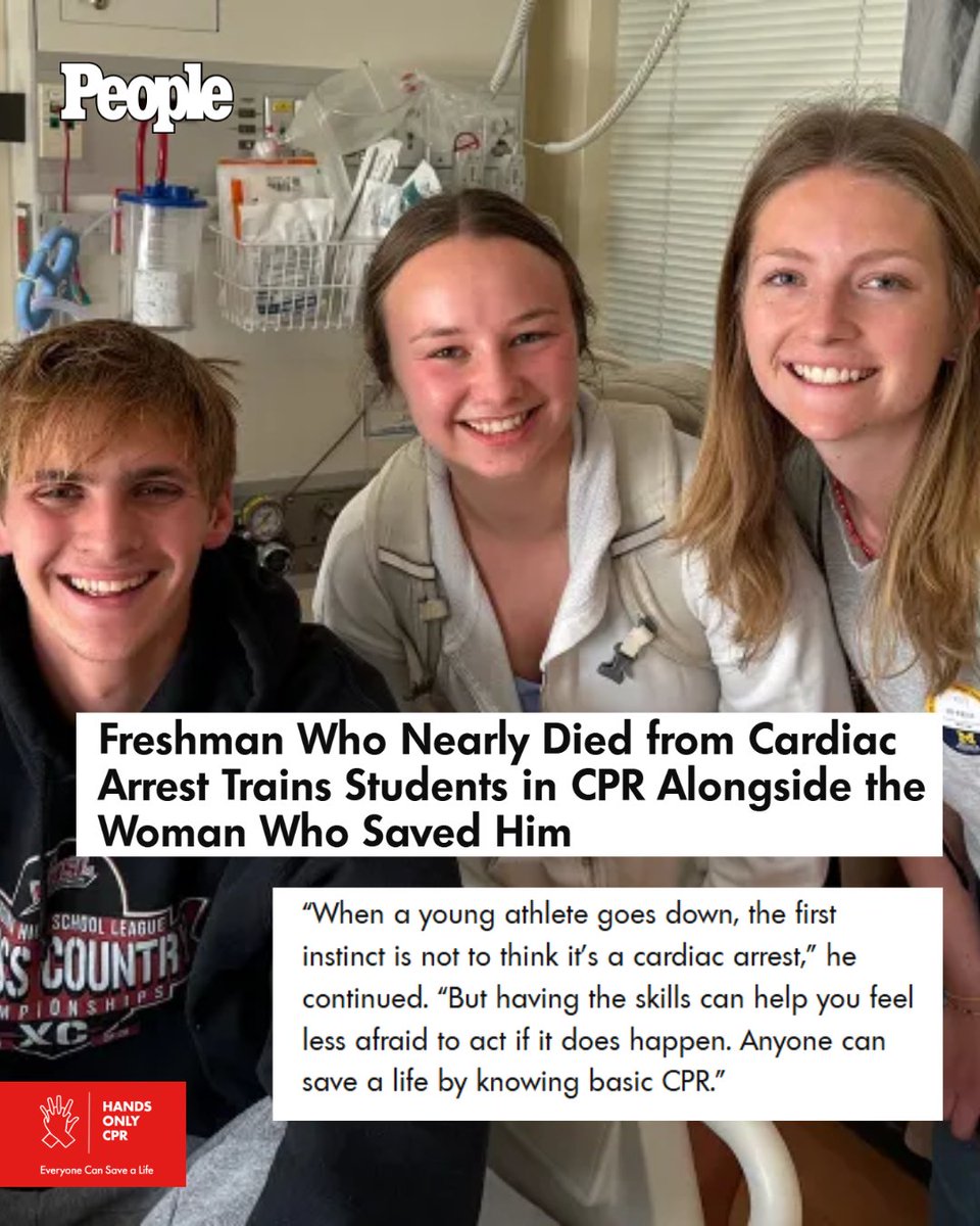 He nearly died from cardiac arrest. Now, he’s teaching others CPR - and saving lives. ❤️

Learn Hands-Only CPR in 60 seconds: hocpr.org

<a href="/people/">People</a>

people.com/freshman-nearl…

#cpr #cardiacarrest