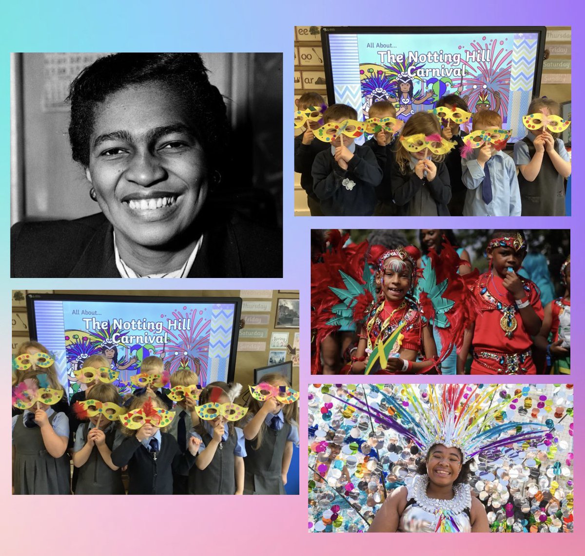 It’s Black History month and today we celebrated Claudia Jones and her role in creating Notting Hill Carnival. We learned about its history and made our own masks for a carnival costume 🎉