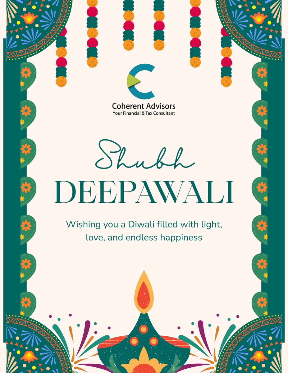 coherentadvisor's tweet photo. 🪔May your ledgers balance perfectly and your life overflow with light and joy! Coherent Advisors wishes you a prosperous and joyous Deepawali!

#coherent #happydiwali2025 #FinancialProsperity #festivaloflights #TaxAndBeyond https://t.co/fPIK5kT9ap