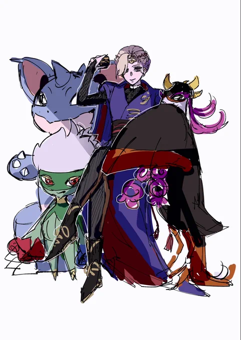 wip ちまちま描いてたpkmnパロ絵のラフ!
