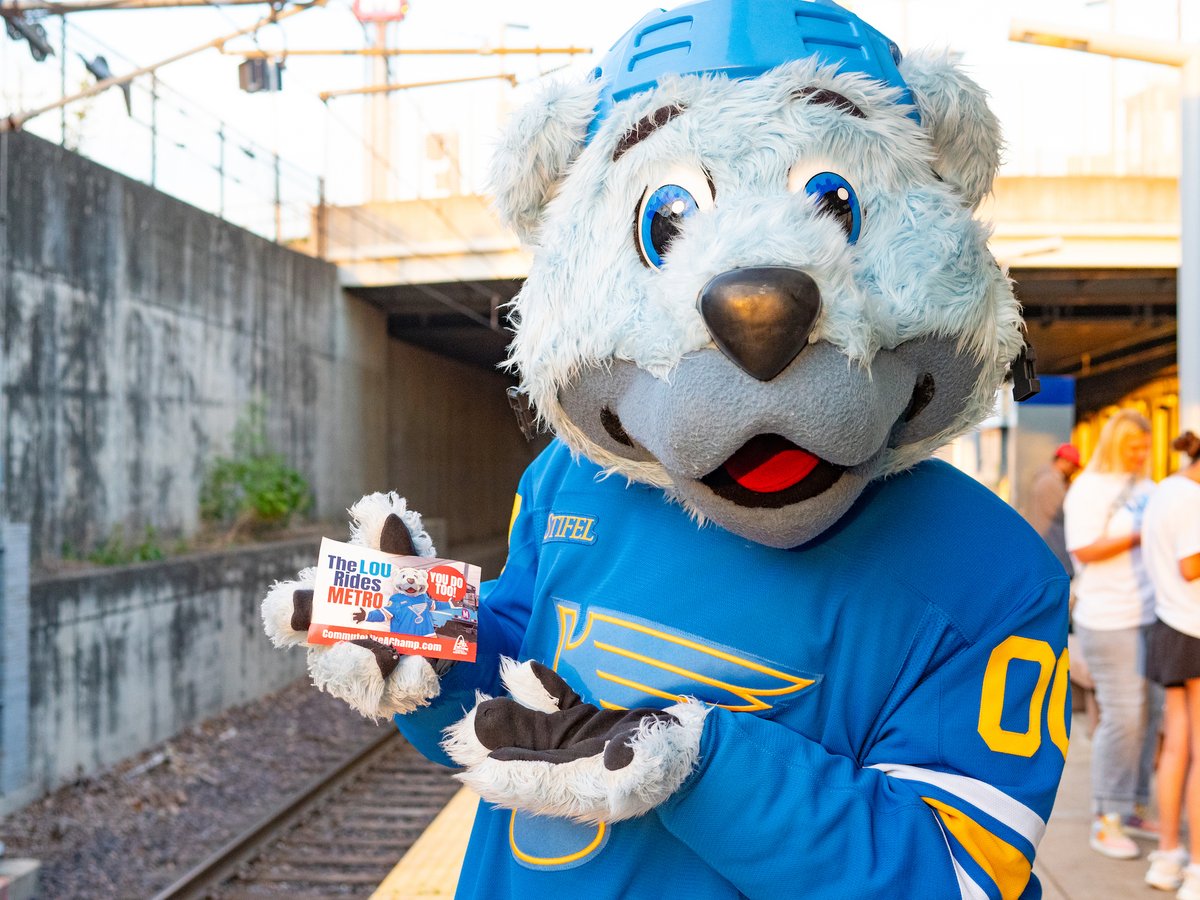 StLouisBlues's tweet image. If you took the bus or train this morning, you may have seen your favorite blue bear! @LouieSTLBlues has teamed up with @CMT_STL to help spread the word about @STLMetro 🚉 Learn more at CommuteLikeAChamp.com.