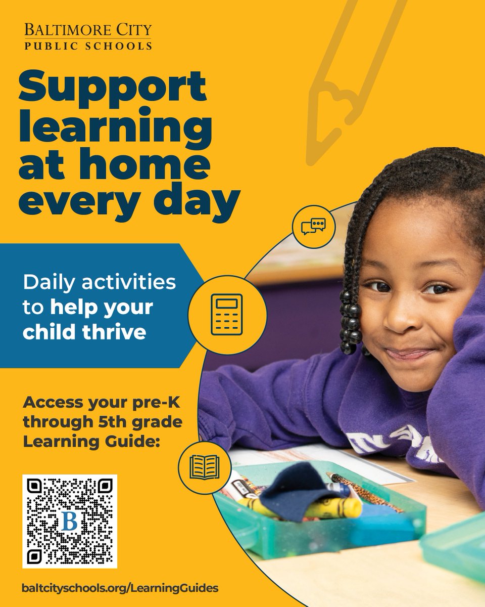 BaltCitySchools's tweet image. Introducing City Schools Learning Guides, literacy and math milestones and activities that families can use to support learning at home for every day from pre-K through 5th grade. baltimorecityschools.org/page/learning-…