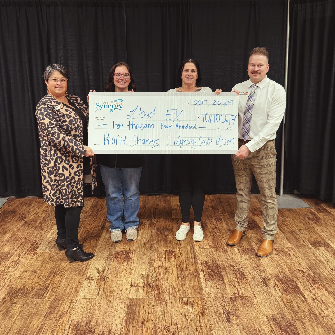 Synergycu's tweet image. 🎉 When We Profit, You Get Your Share! 
In 2025, we gave $2 million back to our members through #ProfitShare paydowns! A huge congratulations to the Lloyd Ex, who received $10,400 in ProfitShare paydowns! 
Thank you for being a Synergy Member. 💚
#SynergyShares #Lloydminster #yll