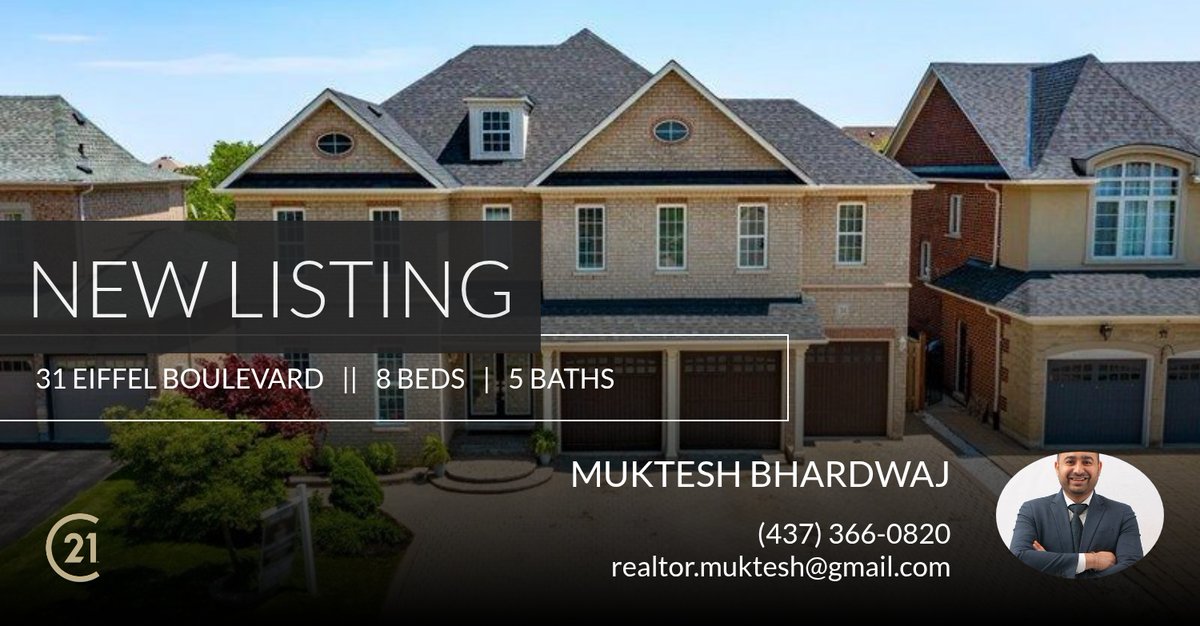 📍 New Listing 📍 Take a look at this fantastic new property that just hit the market located at 31 Eiffel Boulevard in Brampton. Reach out here or at (437) 366-0820 for more information!

Listed by Mark Persaud

Muktesh Bhard... homeforsale.at/31_EIFFEL_BOUL…