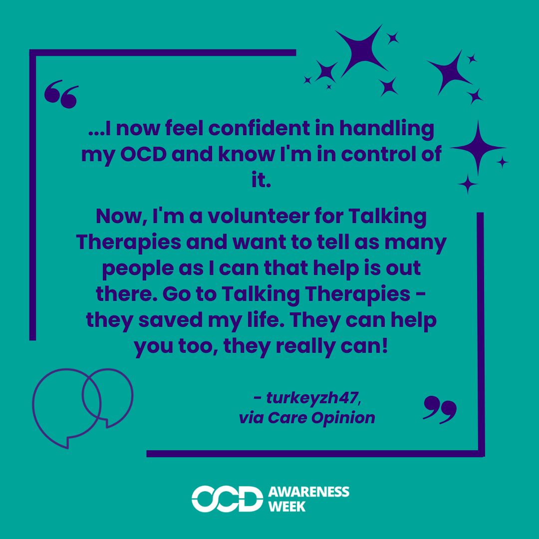 ✨ It was only right that we showcased this incredible story on Feedback Friday for #OCDAwarenessWeek!

💬Struggling with symptoms of obsessive compulsive disorder (OCD)? Talking Therapies can help you: rdash.nhs.uk/services/nhs-t…