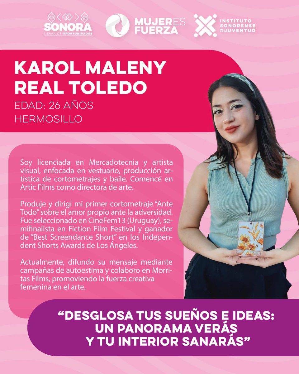 Nuestra MujerEs Fuerza de la semana es Karol Maleny Real Toledo 🩷

Ella demuestra que la fuerza creativa también inspira a sanar y creer en ti misma  Porque cuando una mujer se atreve a crear, también inspira a otras a hacerlo ✨