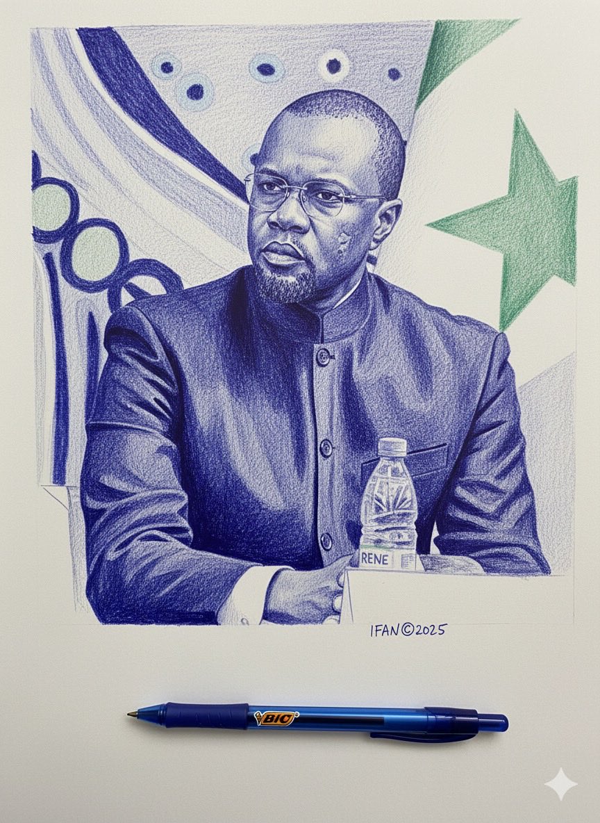 prompt pour générer une image dans le même style (imagination)👇🏾👇🏾👇🏾👇🏾

« Dessin au stylo bille bleu très détaillé d’un homme politique assis, portant un costume élégant et des lunettes. Le dessin est réalisé entièrement au stylo BIC bleu sur une feuille blanche.

1/2⬇️